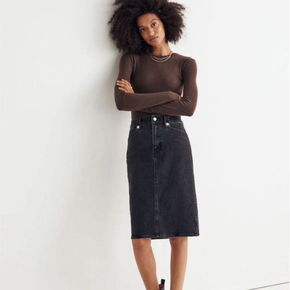 Madewell Denim High-Waist Straight Midi Skirt in Euston Wash: Workwear Edition